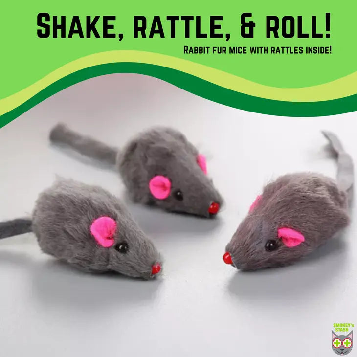 Real Rabbit Fur Rattle Mice Cat Toy